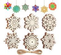 Dluszert 36Pcs 7.5CM Christmas Wooden Snowflakes Ornaments for Crafts, Wooden Snowflakes Hanging Pendant mit 10M Schnur, Wood Pendants Snowflake Embellishments for Christmas Tree DIY