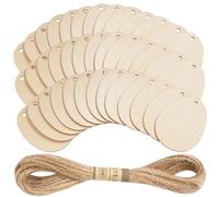 DLUSZERT 40PCS Wooden Eggs for Crafts, 80mm Easter Unfinished Wooden Slices, Wood Easter Eggs with 10M Jute String, Wood Egg Slices for Crafts and Decorations DIY Party - 8CM