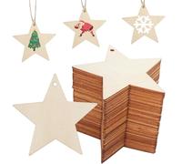 DLUSZERT 72Pcs Christmas Wooden Star Ornaments for Crafts, 7CM Unfinished Wooden Stars Embellishments with Hole, Wood Star with 10M String, Blank Hanging Stars for Christmas Tree Decoration