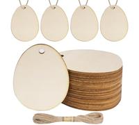 DLUSZERT 84Pcs Wooden Egg Slices for Crafts, 50mm Unfinished Wooden Easter Slices, Wood Easter Eggs with 10M Jute String for Crafts Decorations DIY Party
