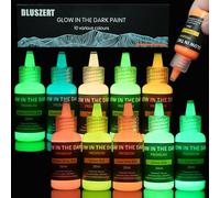 Dluszert Glow in The Dark Paint 10x20ml, Acrylic Glow Paint Set, Bright Colour Liquid Luminous Paints with Rich Pigments, Neon Paints for Halloween Christmas Decorations DIY Craft Painting