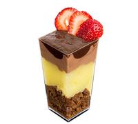 DLux Dessert Cups, 90 ml - Clear Plastic Parfait Appetizer Cups, Square Tall Reusable Shot Glass Bowl for Party Desserts Appetizers - with Recipe Ebook