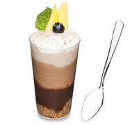 DLux Dessert Cups with Spoons, 90 ml - Clear Plastic Parfait Appetizer Cup, Shooter Small re-usable Shot Glass for Tasting Party Shooters Desserts Appetizers - with Recipe Ebook