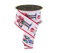 D'Lux Fused Nutcracker Ribbon with Wired Edges, Two-Sided for Christmas Bows, Wreaths, Crafts, and Decorations (Ivory, Red, Beige, Multi, 2.5" Wide x 10 Yards (30' Ft))