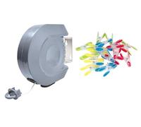 Retractable Washing Drying Line 15m Indoor and Outdoor Strong Clothes Line & Premium Soft Grip Laundry Pegs 20 Pack