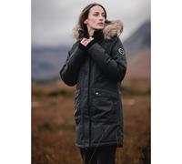 DLX Womens Down Jacket Long Length Full Front Zip Detachable Hood Fur Trim Dana