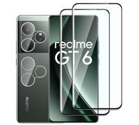 Dlxiks 2 + 2 pieces, tempered glass for Realme GT 6/GT 6T 5G, 2 pieces protective film with 2 pieces camera protection, 9H hardness, anti-scratch, HD clear screen protector for Realme GT 6/GT 6T 5G
