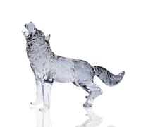 DLXK Crystal Glass Animal Figurine Howling Wolf Statue Hand Blown Glass Animal Sculpture Collectible Paperweight (Grey)