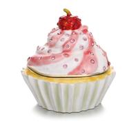 DLXK Hand Painted Enamel Cupcake Trinket Box, Unique Home Decor Figurine Keepsake Collectible, Personalized Elegant Handmade Ornament (Cupcake-Cherry)