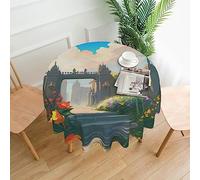 DLXW 60-inch Round Water-Resistant Polyester Tablecloth - Ideal for Indoor/Outoor Decor, banquets, cafes, picnics & More Outside The Castle gate