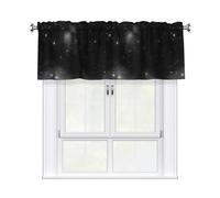 DLXW Black and White Galaxy Printed Short Curtain with Valance Rod, 54x18in Light Filtering Window Treatment for Kitchen, Bathroom, Laundry Room, Studio