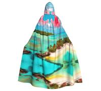 DLXW Caribbean Scenery Prints Halloween Adult Hooded Cape Cloak for wear during Halloween, role-playing