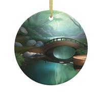Dlxw Christmas Tree Decorations Round Ceramic Elegant Hanging Ornaments for Men and Women Souvenirs Little Bridge in The East
