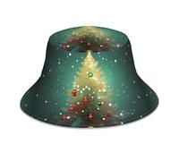 DLXW Christmas Tree Xmas Glittering Pattern Reflective Bucket Hat - Unisex Sun Protection Headwear for Men & Women Black