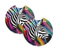 DLXW Colorful Rainbow Zebra Printed Car Coaster Set of 2 Waterproof, Quick Drying, Odorless for Most Cars, Trucks, SUVs