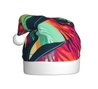 DLXW Colorful Tropical Leaf Prints Christmas Hat for Adult Festive Celebrations as a Gift for Men and Women