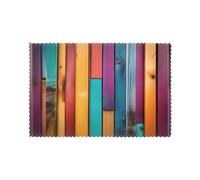 DLXW Colorful Wooden Boards Printed Placemats Set of 6 - Washable Polyester Fiber Placemats for Dining, Kitchen, Hotel, Home, and Banquet Decorations