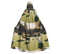 DLXW Dogs playing on the lawn Prints Halloween Adult Hooded Cape Cloak for wear during Halloween, role-playing