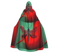 DLXW Dragonfly on Red Background Prints Halloween Adult Hooded Cape Cloak for wear during Halloween, role-playing