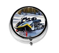 Dlxw Fashion Pill Box Storage Box, Portable Metal Pill Box with Mirror, Easy to Store Medicine! Advanced Snowmobile