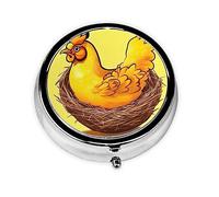 Dlxw Fashion Pill Box Storage Box, Portable Metal Pill Box with Mirror, Easy to Store Medicine! Bird's nest Golden Chicken
