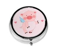 Dlxw Fashion Pill Box Storage Box, Portable Metal Pill Box with Mirror, Easy to Store Medicine! Cartoon Flying Pig