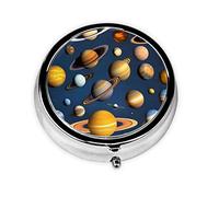 Dlxw Fashion Pill Box Storage Box, Portable Metal Pill Box with Mirror, Easy to Store Medicine! Solar System Planets