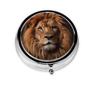 Dlxw Fashion Pill Box Storage Box, Portable Metal Pill Box with Mirror, Easy to Store Medicine! The Lion's Gaze