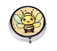 Dlxw Fashion Pill Box Storage Box, Portable Metal Pill Box with Mirror, Easy to Store Medicine! Yellow bee