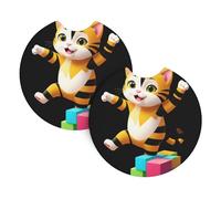 DLXW Kitten in The Colorful World Printed Car Coaster Set of 2 Waterproof, Quick Drying, Odorless for Most Cars, Trucks, SUVs