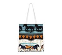 DLXW lightweight and durable recycled polyester canvas cute tote bag, tote bag, kitchen grocery bag, multi-functional portable! horse stripes pattern shopping bag