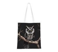 DLXW lightweight and durable recycled polyester canvas cute tote bag, tote bag, kitchen grocery bag, multi-functional portable! late night owl shopping bag