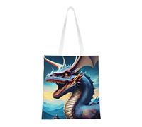 DLXW lightweight and durable recycled polyester canvas cute tote bag, tote bag, kitchen grocery bag, multi-functional portable! roaring dragon shopping bag
