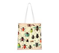 DLXW lightweight and durable recycled polyester canvas cute tote bag, tote bag, kitchen grocery bag, multi-functional portable! cartoon small insects shopping bag
