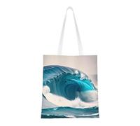 DLXW lightweight and durable recycled polyester canvas cute tote bag, tote bag, kitchen grocery bag, multi-functional portable! cartoon blue sea wave shopping bag