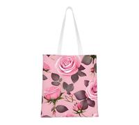DLXW lightweight and durable recycled polyester canvas cute tote bag, tote bag, kitchen grocery bag, multi-functional portable! pretty pink roses shopping bag