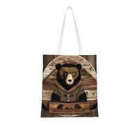 DLXW lightweight and durable recycled polyester canvas cute tote bag, tote bag, kitchen grocery bag, multi-functional portable! rustic lodge bear shopping bag