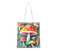 DLXW lightweight and durable recycled polyester canvas cute tote bag, tote bag, kitchen grocery bag, multi-functional portable! cute colored mushrooms shopping bag