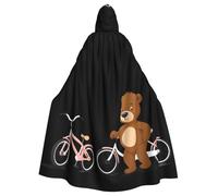 DLXW Little brown bear next to the bicycle Prints Halloween Adult Hooded Cape Cloak for wear during Halloween, role-playing