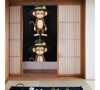 DLXW Little Monkey Wearing a Big hat Prints Curtain 2 Pieces Spliced 34x56in for Doors, Windows, Room Separation, Privacy Protection, Sunlight, Wind, Dust Prevention