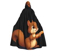 DLXW Little squirrel holding a baguette Prints Halloween Adult Hooded Cape Cloak for wear during Halloween, role-playing