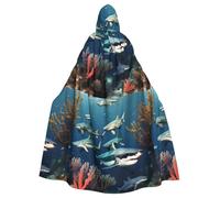 DLXW men's women's cape halloween hooded cape queen's robe costume renaissance medieval costume sharks under the sea
