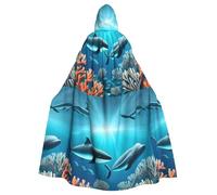 DLXW men's women's cape halloween hooded cape queen's robe costume renaissance medieval costume whales under the sea