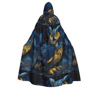 DLXW Owls Under the Stars Prints Halloween Adult Hooded Cape Cloak for wear during Halloween, role-playing