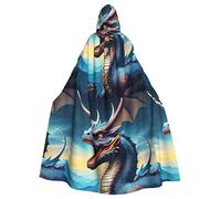 DLXW renaissance adult hooded cape polyester cape victorian capelle medieval hobbit halloween costume roaring dragon