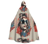 DLXW Rock Lady Prints Halloween Adult Hooded Cape Cloak for wear during Halloween, role-playing