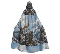 DLXW Snow Leopard Patrol Mountain Prints Halloween Adult Hooded Cape Cloak for wear during Halloween, role-playing