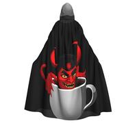 DLXW The devil in the cup Prints Halloween Adult Hooded Cape Cloak for wear during Halloween, role-playing
