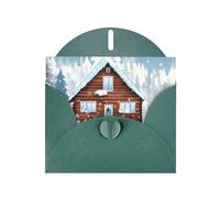 DLXW Winter fawn blank card with envelope greeting card thank you card 6 x 4 inches dark green envelope