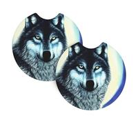 DLXW Wolf Under Moon Printed Car Coaster Set of 2 Waterproof, Quick Drying, Odorless for Most Cars, Trucks, SUVs